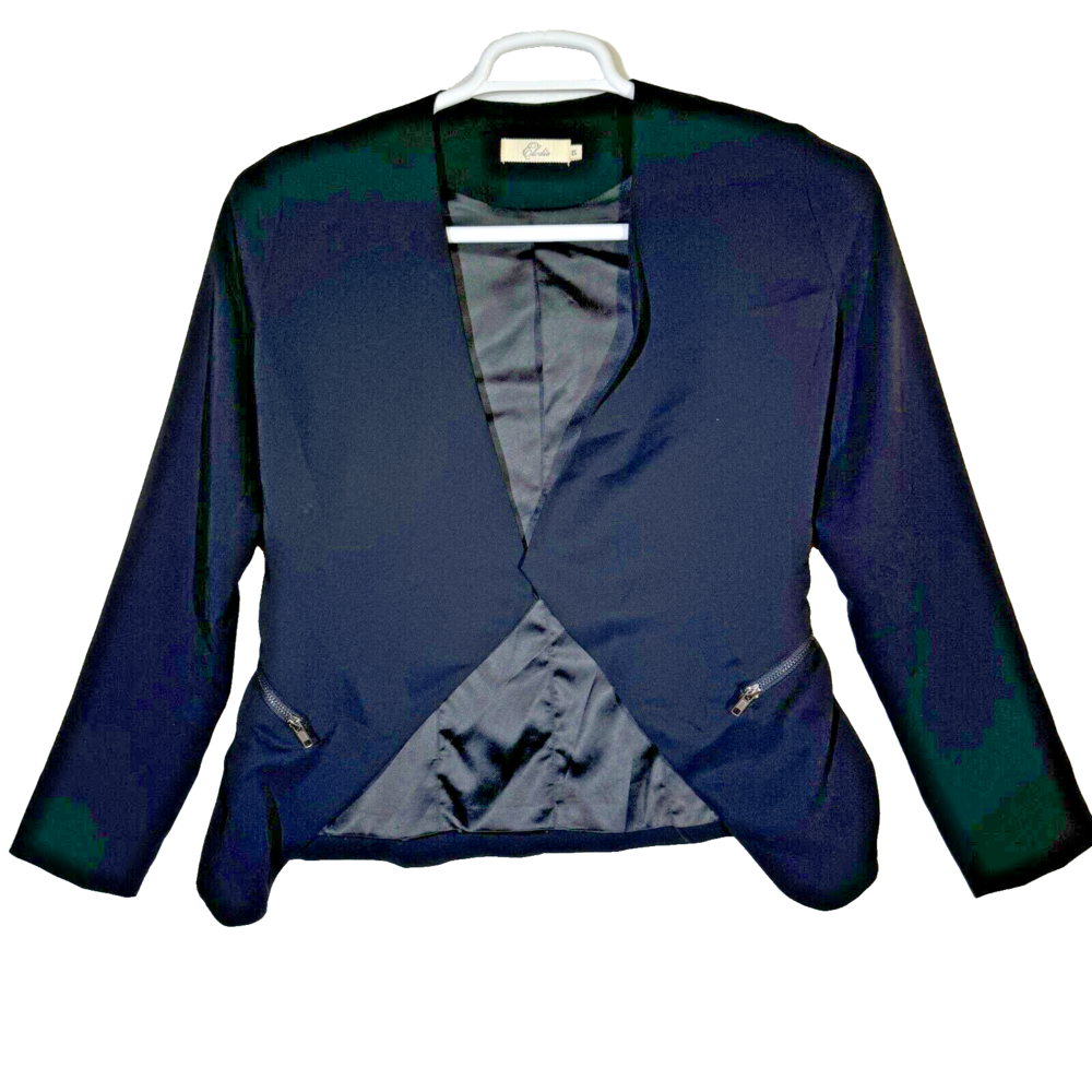 Elodie Women’s Black Draped Jacket XS – Zip Pockets, 100% Polyester, Excellent
